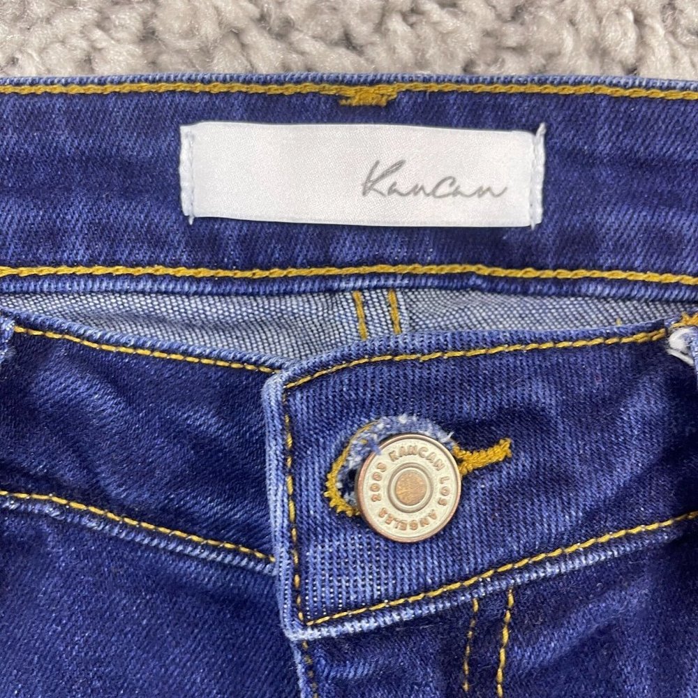Kancan Cora Mid Rise Super Skinny Ripped Jeans Size 13/30 Dark Wash Step Hem - Picture 6 of 16